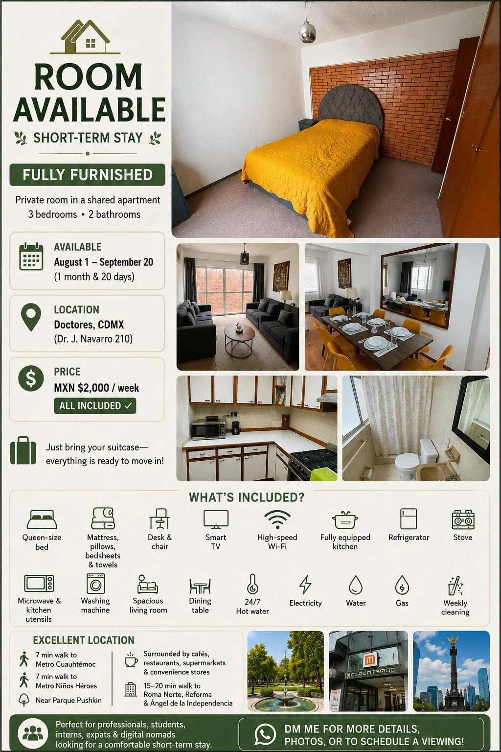 Private Room for Rent in Doctores, Mexico City
