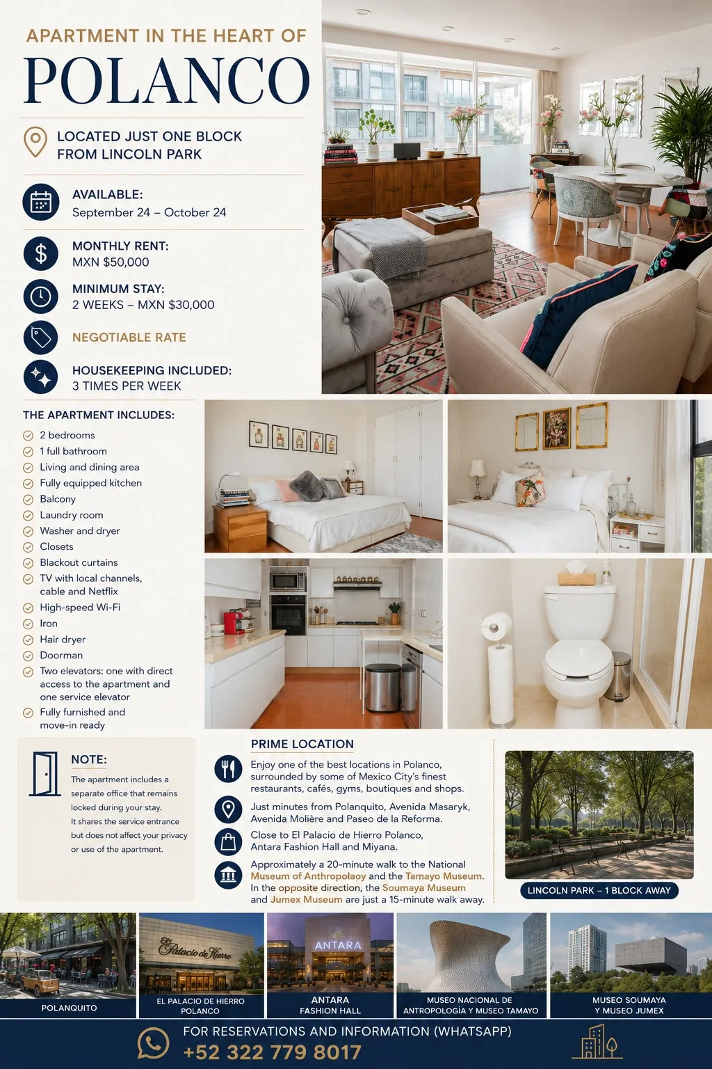 2 Bedroom Apartment in Polanco, Mexico City