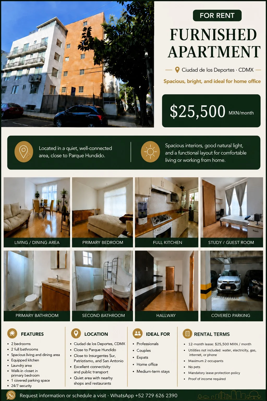 Furnished 2 Bedroom Apartment in Napoles, Mexico City