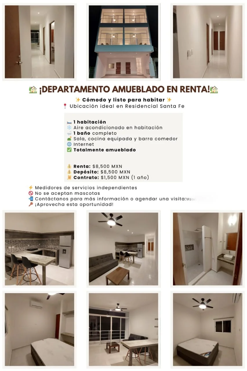 Furnished Apartment in Santa Fe, Playa del Carmen
