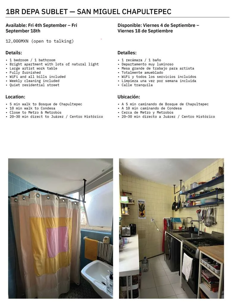 1 Bedroom Apartment in San Miguel Chapultepec