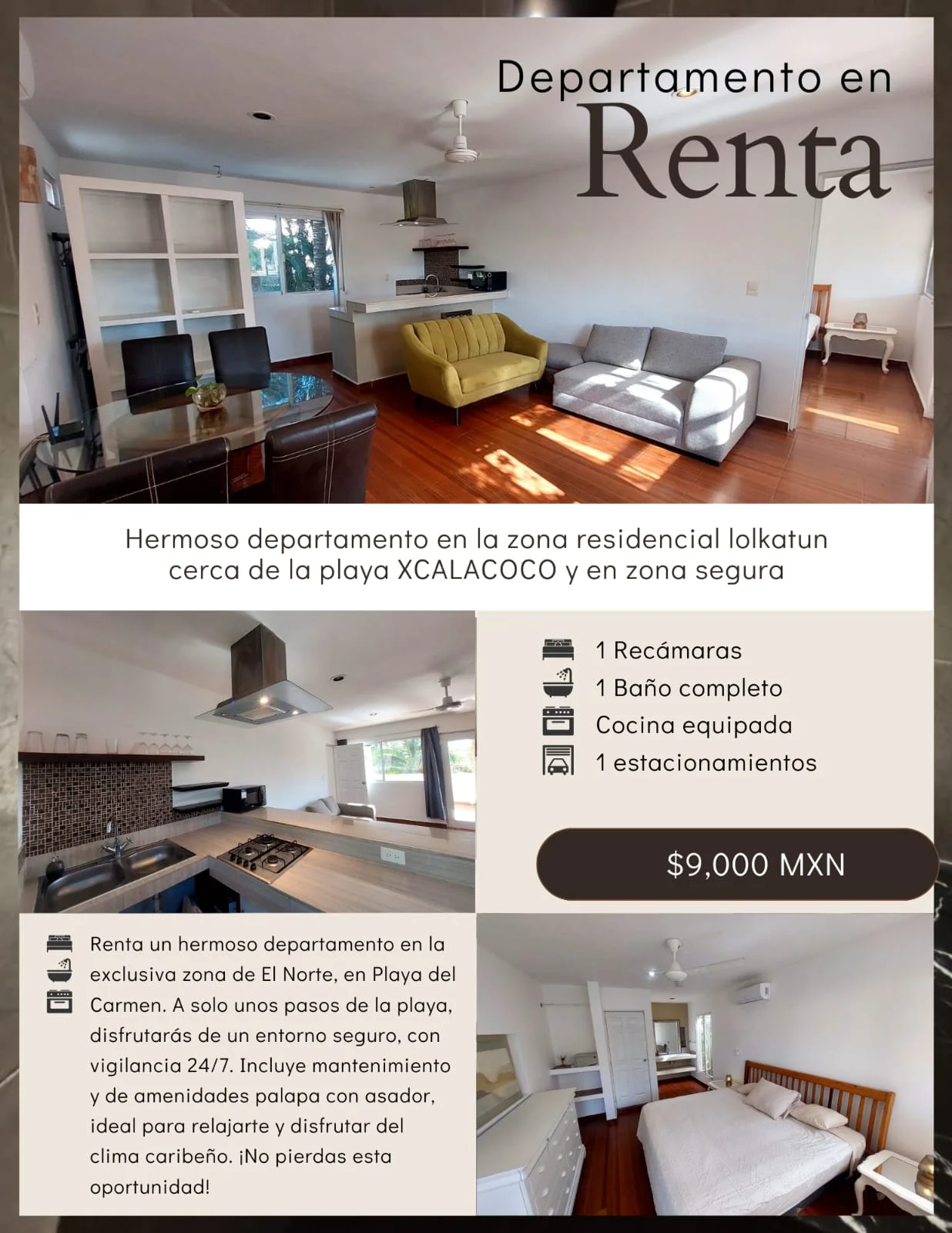 1-Bedroom Apartment for Rent in Xcalacoco