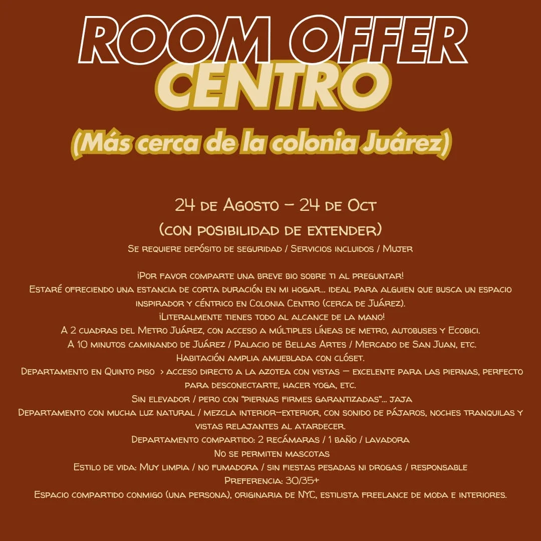 Room for Rent in Mexico City