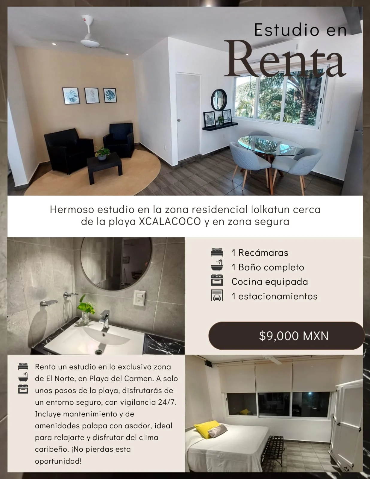 Studio for Rent in Lolkatun, Xcalacoco Beach