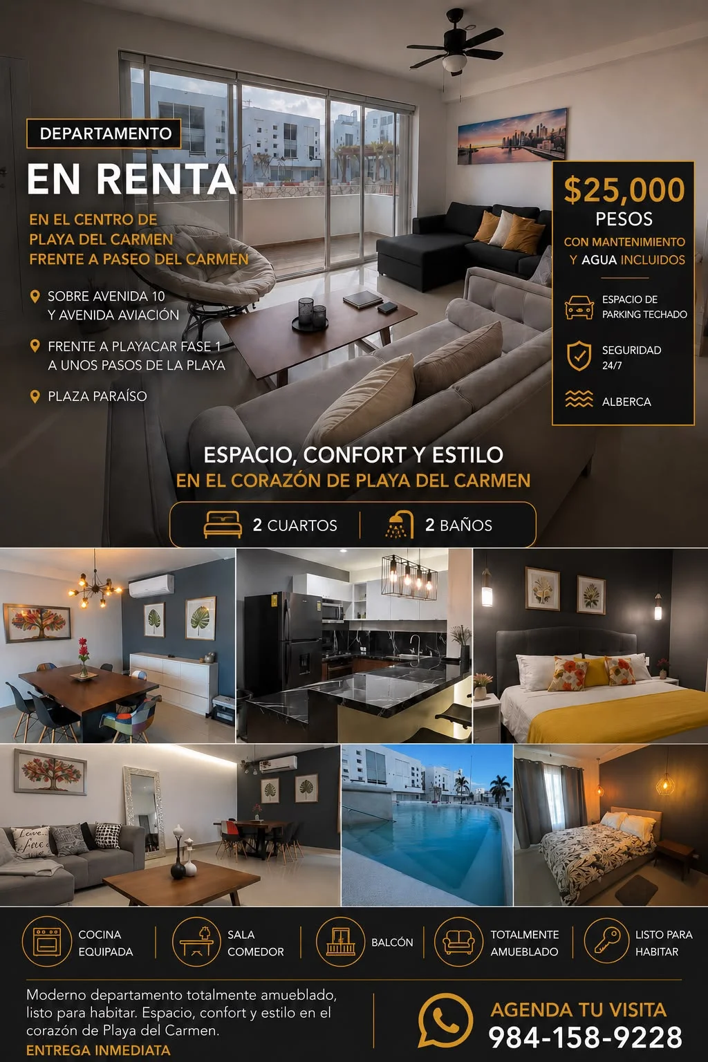 Furnished 2 Bedroom Apartment in Centro, Playa del Carmen