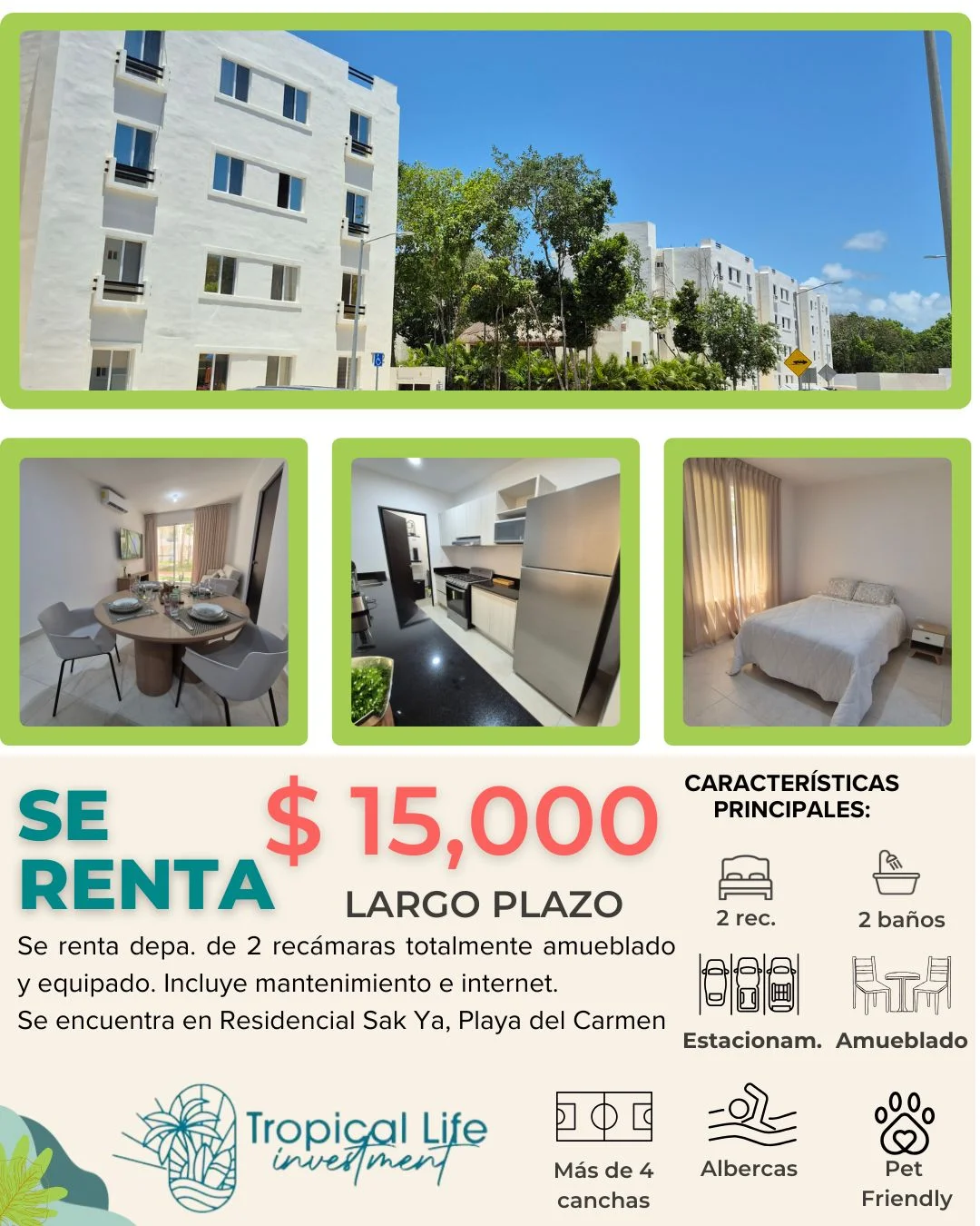 Furnished 2 Bedroom Apartment in Playa del Carmen