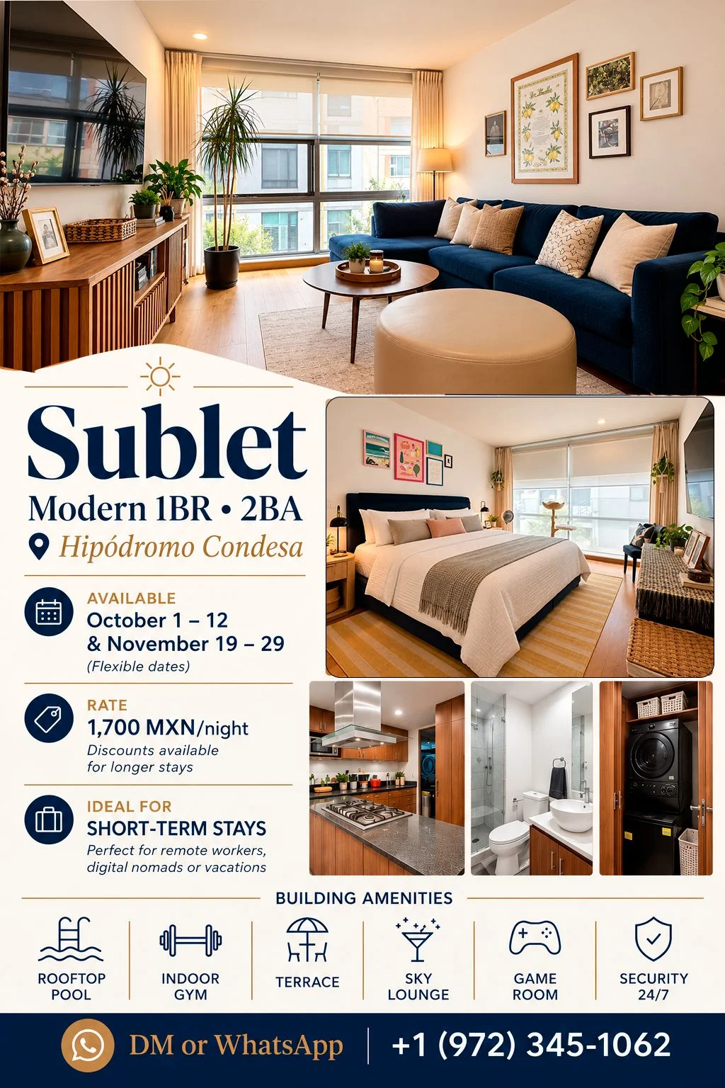 1 Bedroom Sublet in Condesa Hipódromo, Mexico City