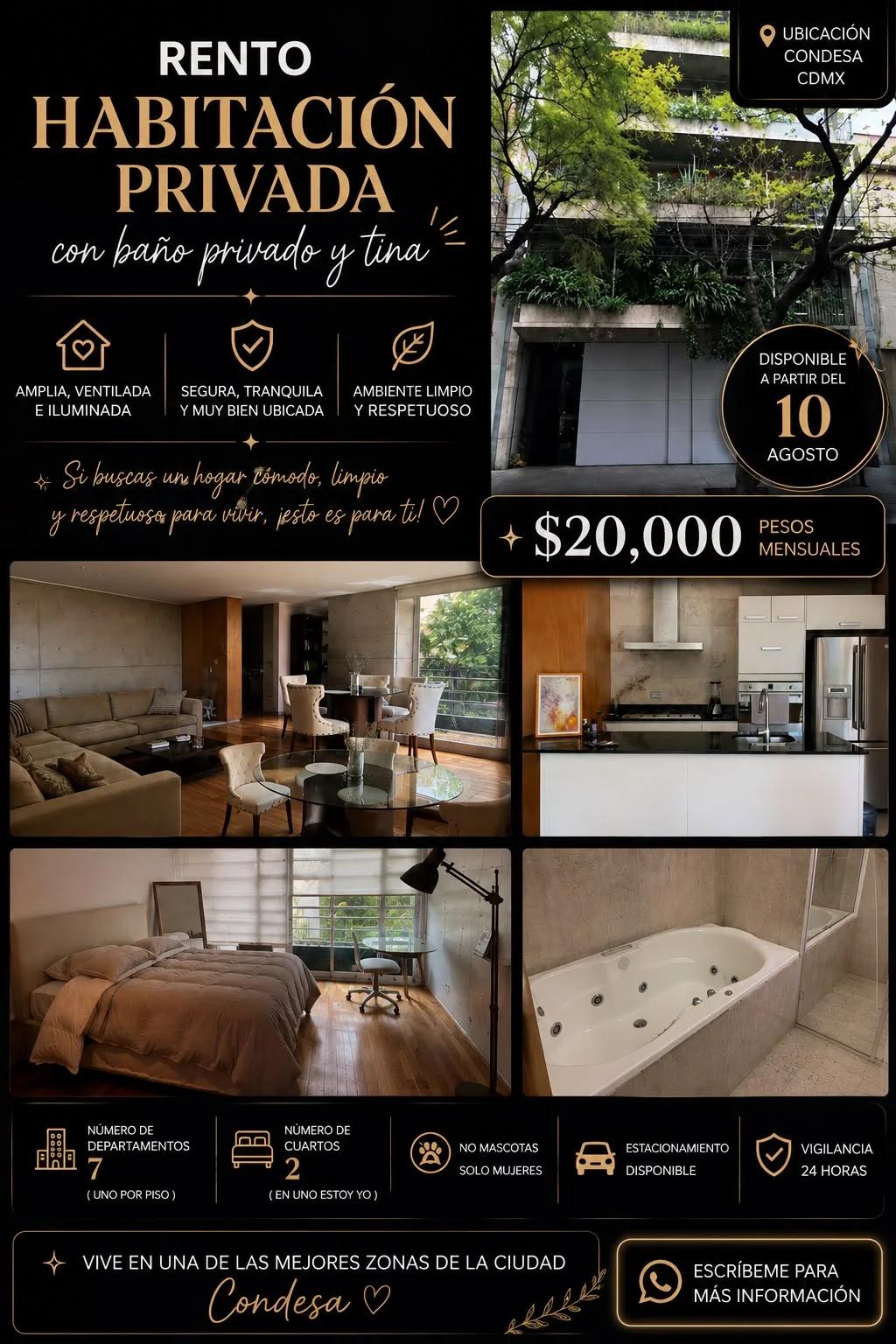 Private Room with En-Suite Bathroom in Condesa, Mexico City