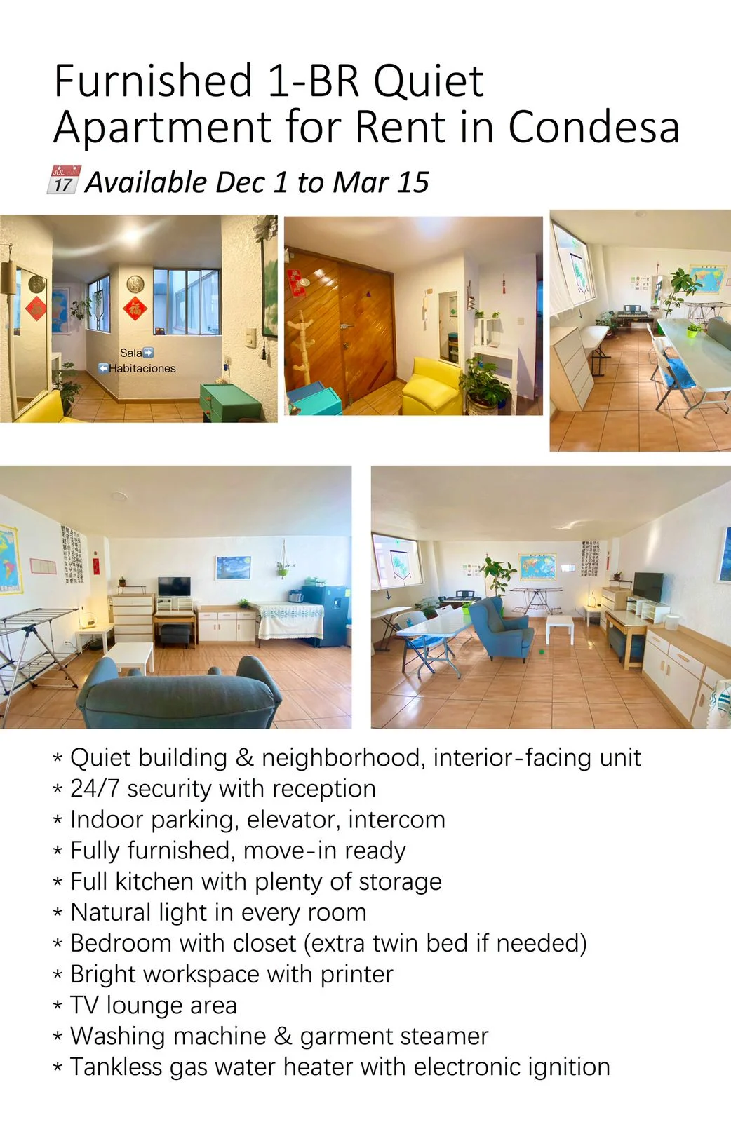 Furnished 1-Bedroom Apartment in Condesa