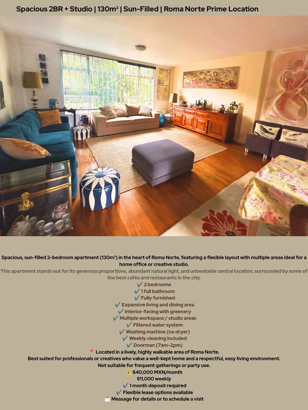 2 Bedroom Apartment in Roma Norte, Mexico City