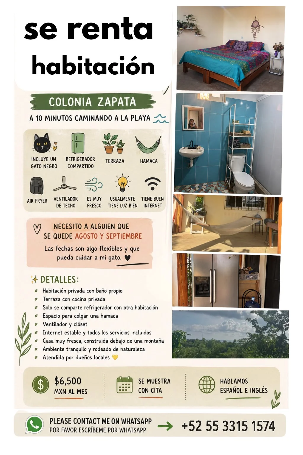 Private Room in Emiliano Zapata, Puerto Escondido