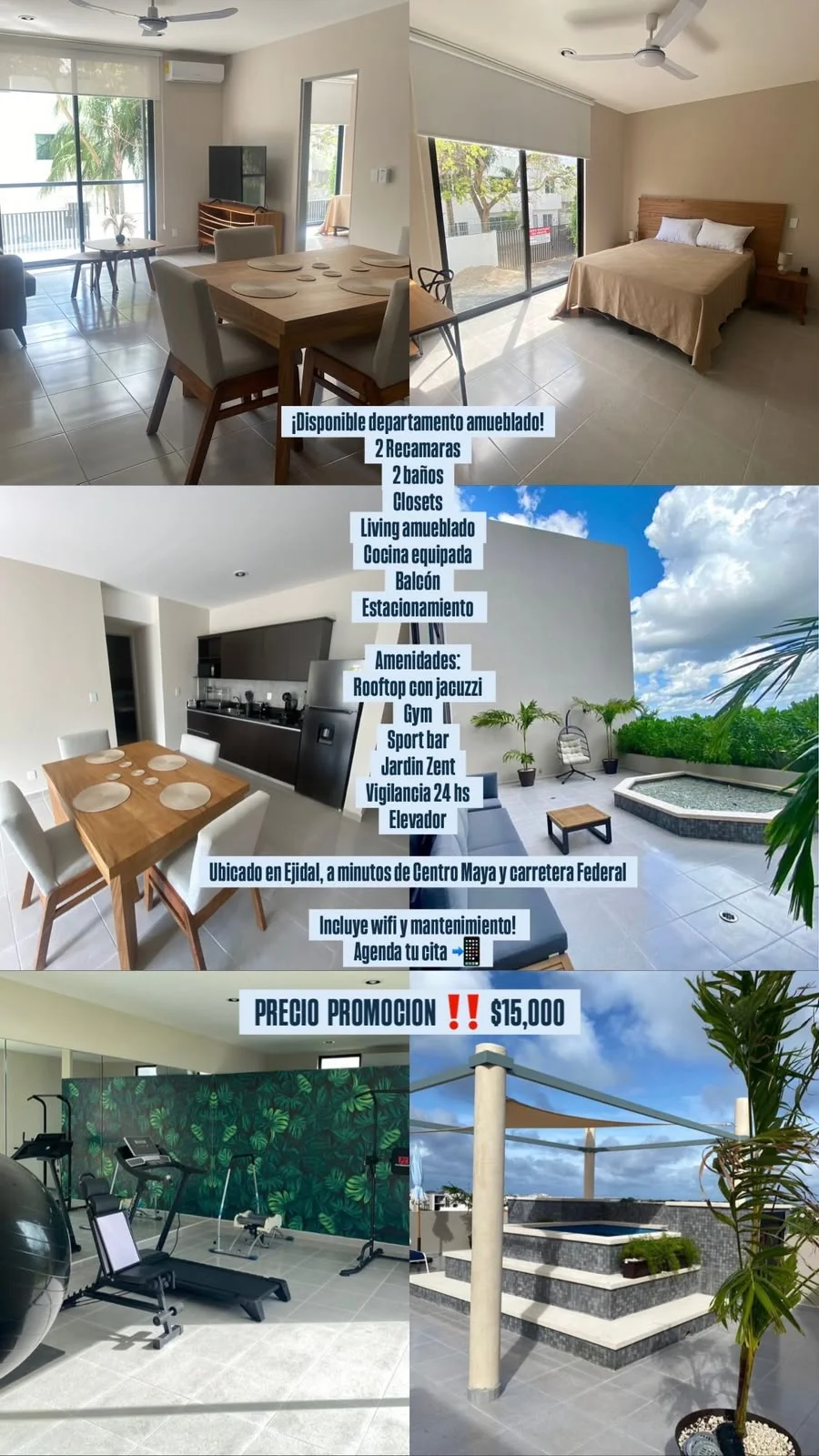 Furnished 2-Bedroom Apartment in Ejidal, Playa del Carmen